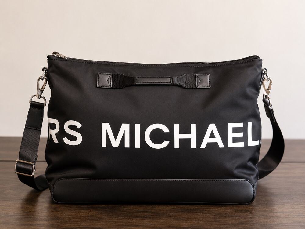 Michael Kors Black Nylon Tote with White Logo Print